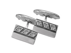 Серебряные запонки Ромбы с фианитами 938319